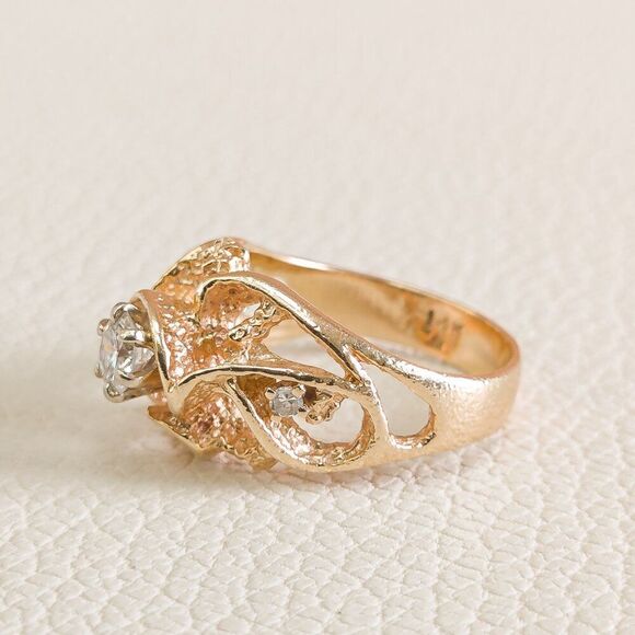 Vintage 14K Gold Brutalist Diamond Ring | Custom Artisan Cast | 0.43ctw | Size 7 - Picture 4 of 16